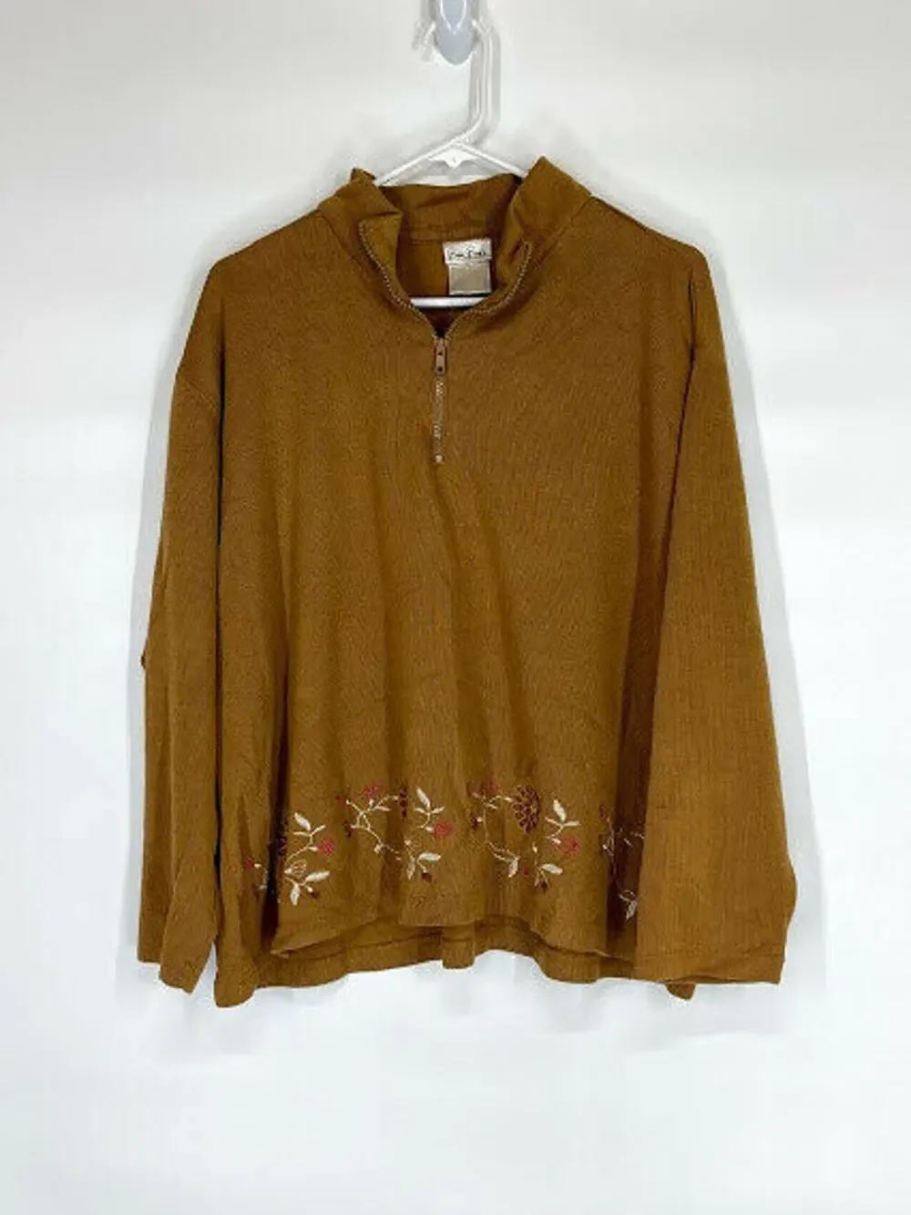 Bobbie Brooks Brown Embroidered Quarter Zip Pullover Sweater Women’s